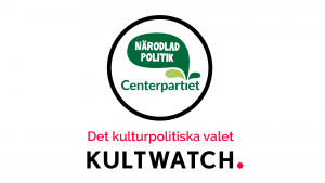 Bild på logga för Centerpartiet i svart cirkel med Kultwatch logga under