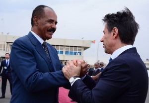 Italy’s prime minister visiting Eritrea and shaking hands with Isaias Afwerki in Asmara, 2018. https://www.meltingpot.org/Nuovi-imperialismi-in-Eritrea-Gli-interessi-economici-nell.html
